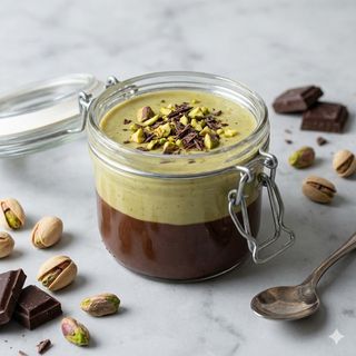 Cremoso al pistacchio e cioccolato con biscotto al cioccolato