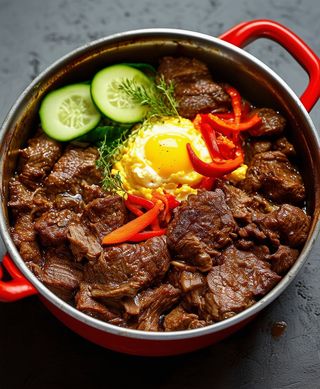 Carne la oala cu oua alergate