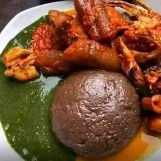 Amala served with ewedu mixed with pomo