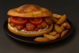 Bagheta cu crispy de pui + cartofi wedges + bautura