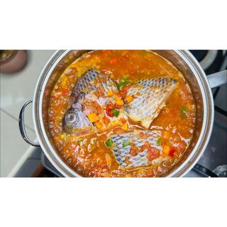 Fish stew + veg served with white rice