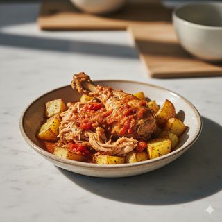 Pollo in potacchio con patate arrosto
