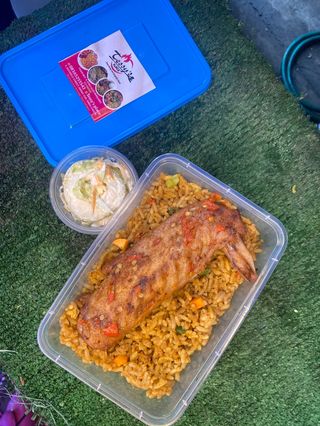 Our special Jollof rice served with Turkey and salad 