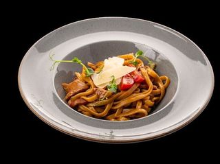 Талиатели с манатарки , панчета и пармезан