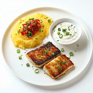 Biban de mare cu mamaliguta si mujdei - prajit