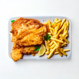 Escalope de pollo picante crujiente con patatas