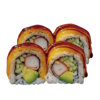 106. Uramaki Surimi, Aguacate, Pepino y Queso (8 Uds)