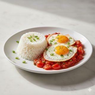 Arroz con tomate y huevo (vegetariano)