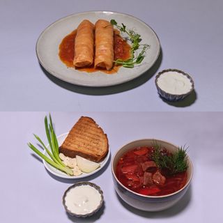 Zupa do wyboru + Gołąbki w sosie pomidorowym (2 szt.)