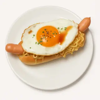 Ramen con huevo blando 煎蛋面 热狗