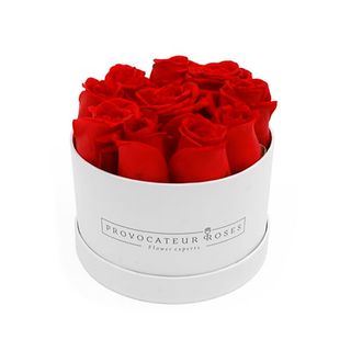 Caja Redonda Con 9-10 Rosas Rojas Frescas