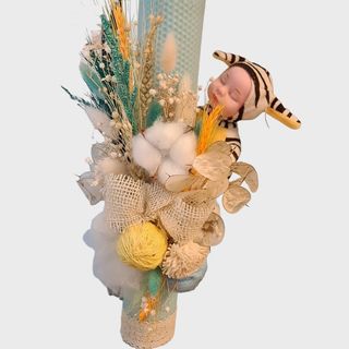 Lumânare de botez cu flori uscate