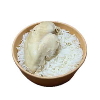 ბრინჯი და მოხარშული ქათმის ფილე