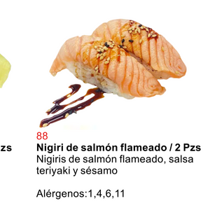 88 Nigiri de salmon flameado 2pzs