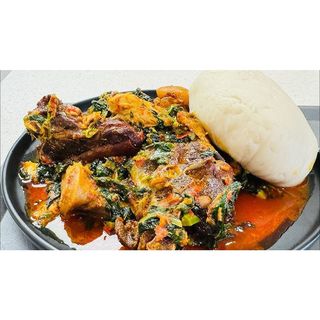 Vegetable soup one piece of beef or goat meat+poundo