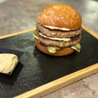 Double mici with fries and sos burgatore