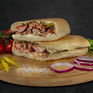 ბულ-დოგი პურით + ფრი  +სოუსი+ სასმელი