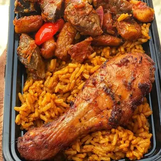 Gizdodo with Jollof rice and chicken 