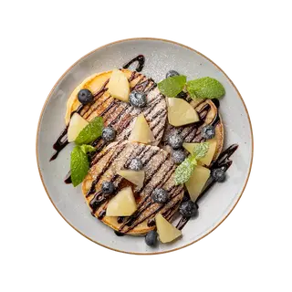 Pancakes z owocami i sosem czekoladowym 180 g
