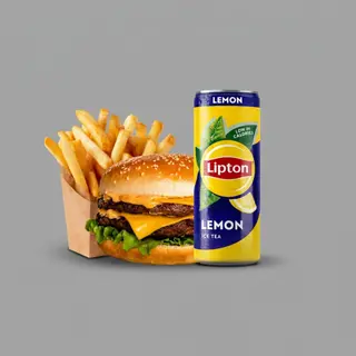 Dupli cheeseburger + Pomfrti 150gr i Lipton 0.33