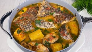 Croaker fish pepper soup with plantain