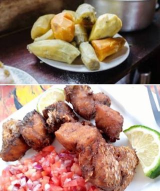 1 kg dry fried Nile perch (empuuta) with boiled sweet potatoes 