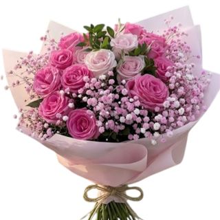 Pink Rose + Baby's Breath