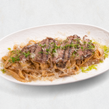 Стейк-паста с грибами в сливочном соусе