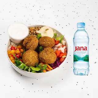Falafel over rice + Jana 0,50l