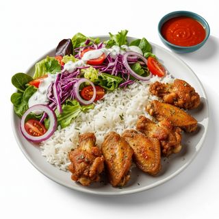 Piatto alette di pollo con riso