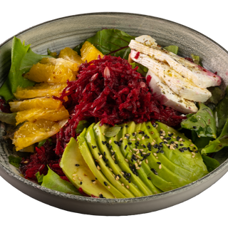 САЛАТА С ЦВЕКЛО, КОЗЕ СИРЕНЕ И ПОРТОКАЛ