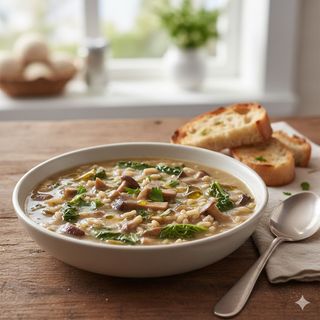 Zuppa orzo, funghi e scarole