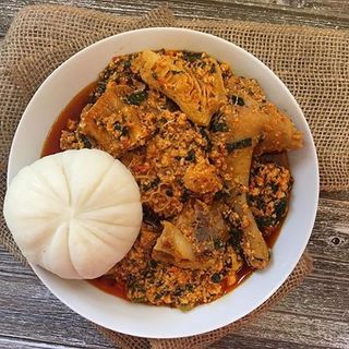 Egusi Soup With Semo, Garri