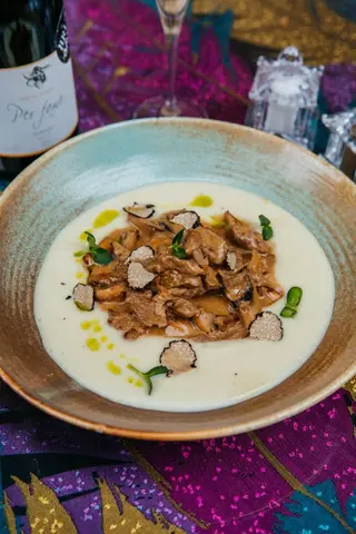 Beefstroganoff (from Filet mignon) with onions and mushrooms