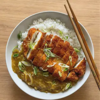 Arròs, salsa curri i pollastre amb salsa teriyaki