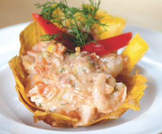 Patacón encocado de camarones