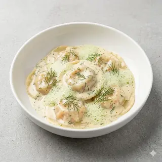 Ravioli De Salmón Con Salsa Nórdica