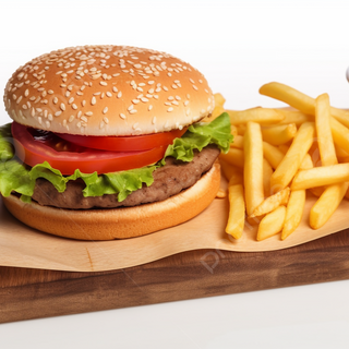 Hamburguesa con patatas y huevo