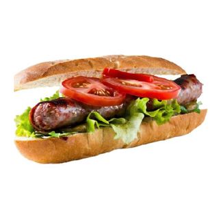 Bocadillo De Salchicha, Tomate, Lechuga Y Piquillo