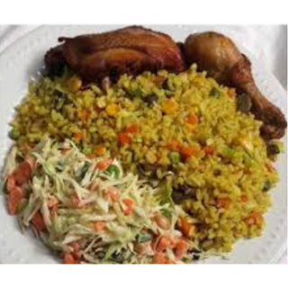 Fried rice & chicken with salad