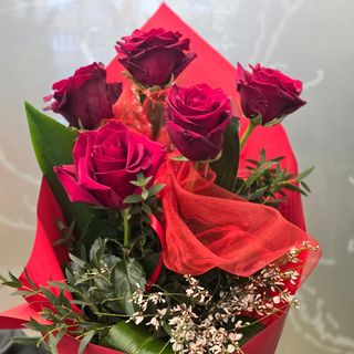 5 bellissime  rose rosse