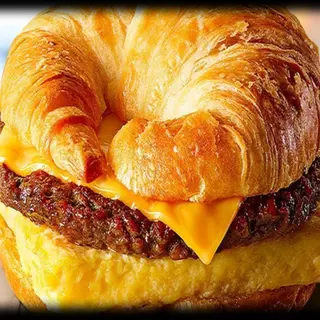 Cheese, fluffy egg and Black Angus Croissant Burger