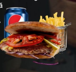 Meniu pleșcăvița în chiflă  + cartofi și suc doză