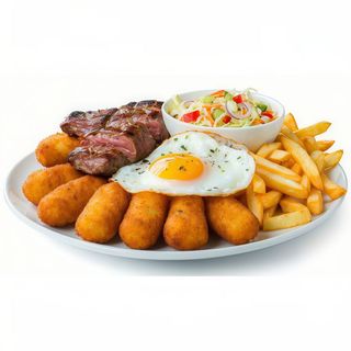 Lomo, Huevo, Croquetas, Patatas Y Ensaladilla Rusa