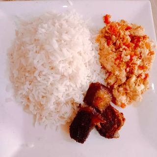 White Rice + Egg sauce + 3beefs  