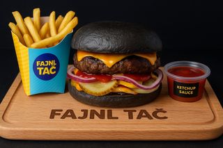 Black angus + pomfrit + kečap