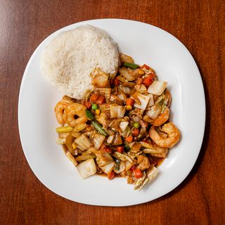 Krewetki w 5 smakach z warzywami