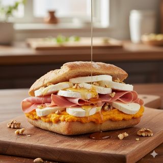 Crema di zucca, fior di latte, noci, prosciutto crudo, ricotta, miele