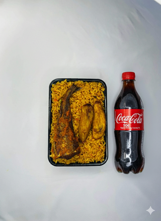 A Plate Of Rice With Fish + Cocacola