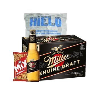 Pack Plan Sabor Suave 12 Miller tercio 33cl + Frutos Secos + Hielo